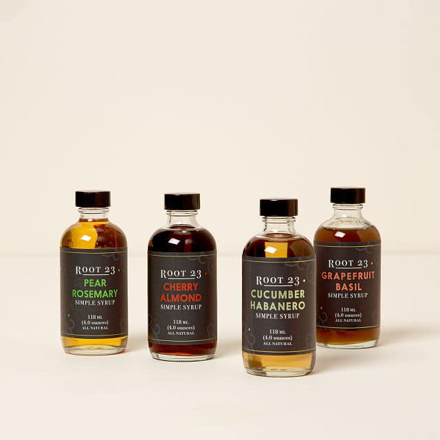 Line-up of flavored simple syrups