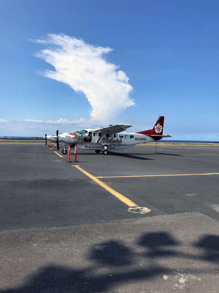 Mokulele flight on little plane from Kona on the Big Island of Hawaii to Maui, Hawaii