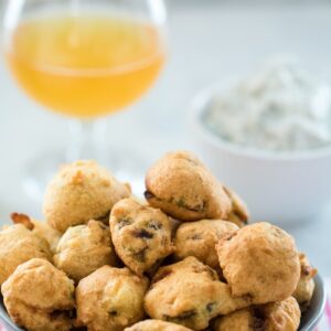 Beer Batter Fried Brussels Sprouts -- No matter your feelings on brussels sprouts, it's impossible not to love these Beer Batter Fried Brussels Sprouts. Served with a blue cheese yogurt dip, you won't be able to stop eating these sprouts | wearenotmartha.com