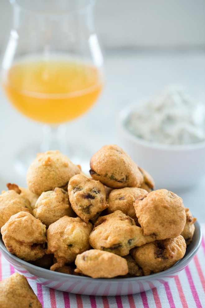 Beer Batter Fried Brussels Sprouts -- No matter your feelings on brussels sprouts, it's impossible not to love these Beer Batter Fried Brussels Sprouts. Served with a blue cheese yogurt dip, you won't be able to stop eating these sprouts | wearenotmartha.com