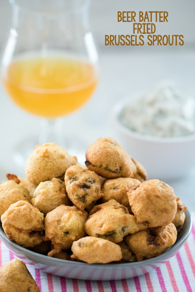 Beer Batter Fried Brussels Sprouts -- No matter your feelings on brussels sprouts, it's impossible not to love these Beer Batter Fried Brussels Sprouts. Served with a blue cheese yogurt dip, you won't be able to stop eating these sprouts | wearenotmartha.com