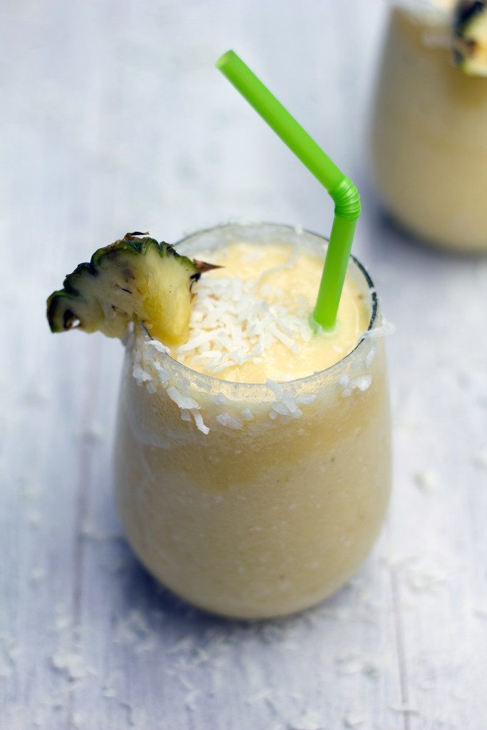 Frozen Pineapple Coconut Margarita -- A frosty summer cocktail with tequila | wearenotmartha.com