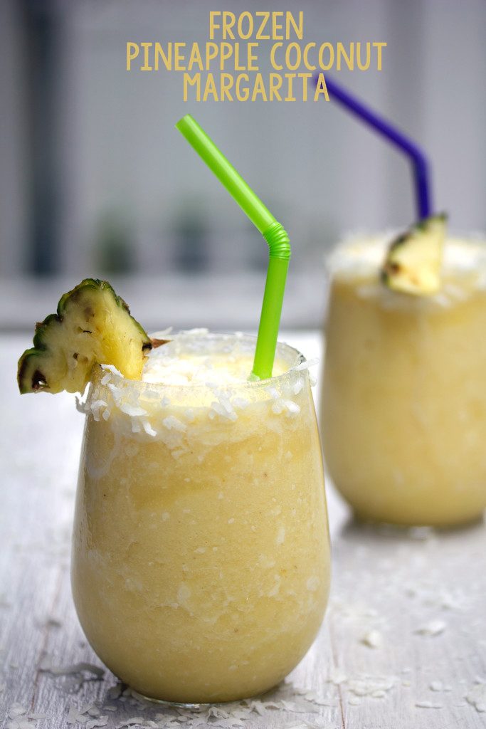 Frozen Pineapple Coconut Margarita -- A frosty summer cocktail with tequila | wearenotmartha.com