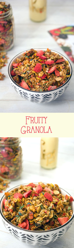 Fruity Granola with Fruity Pebbles and Freeze-Dried Strawberries