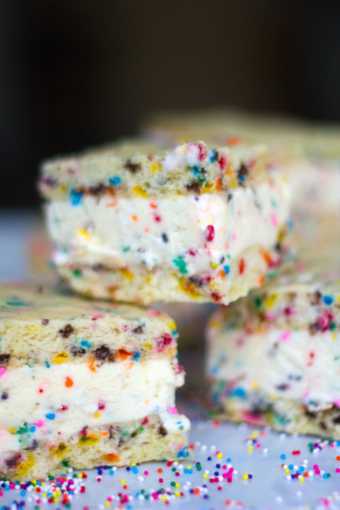 Funfetti Ice Cream Sandwiches -- These ice cream sandwiches are 100% homemade, from the funfetti ice cream to the cookies. You'll want to keep your freezer stocked all year round | wearenotmartha.com