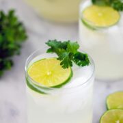 Gin Lime Rickeys with Cilantro -- If you're dreaming of a deliciously summery cocktail that features fresh limeade and gin, you need to make these Gin Lime Rickeys with Cilantro | wearenotmartha.com