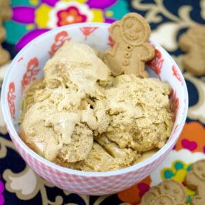 Triple Gingerbread Ice Cream -- This Gingerbread Ice Cream has three types of ginger in it: fresh ginger, ground ginger, and gingerbread cookies. It's perfect for the holidays, but is delicious all winter long | wearenotmartha.com