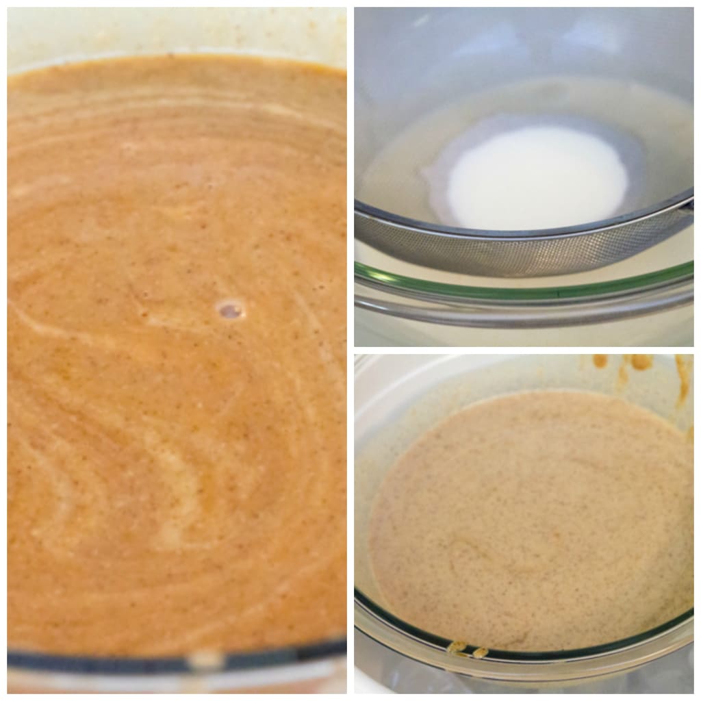 Collage showing process for making ice bath and chilling gingerbread ice cream