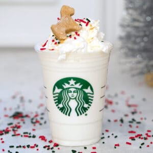 Gingerbread Puppuccinos with Gingerbread Cookies for Dogs -- Looking for a special holiday treat for your favorite dog? These Gingerbread Puppuccinos will give your dog something fun to sip on while you're enjoying all those holiday cocktails | wearenotmartha.com