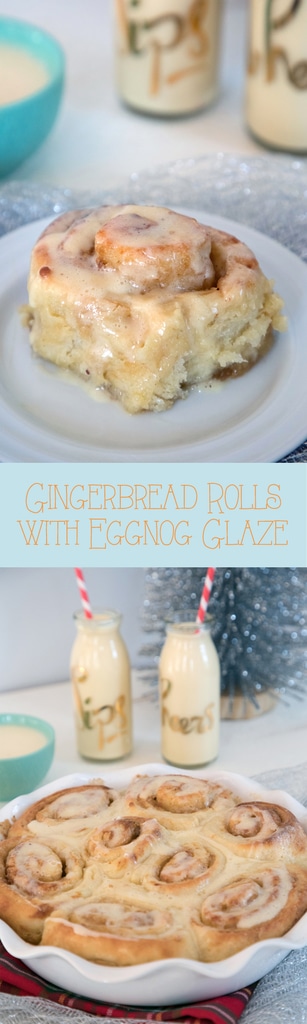 Gingerbread Rolls with Eggnog Glaze -- Gingerbread Rolls with Eggnog Glaze take the classic cinnamon roll and give it a holiday spin. With the zing of ginger and sweet eggnog flavor, these buns make the perfect Christmas breakfast | wearenotmartha.com