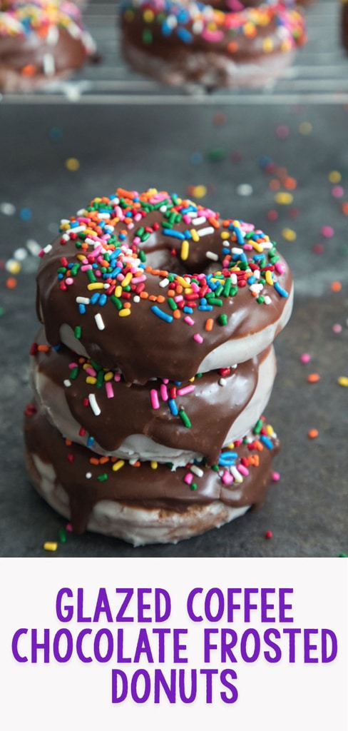 Glazed Coffee Chocolate Frosted Donuts -- If you're going to fry donuts, you may as well go all out and make glazed chocolate frosted donuts. And add in coffee for good measure! | wearenotmartha.com