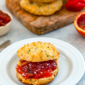 Goat Cheese Chive Biscuits with Blood Orange Habanero Marmalade -- These Goat Cheese Chive Biscuits with Blood Orange Habanero Marmalade are the perfect combination and so delicious, you'll want to make a meal of them! | wearenotmartha.com