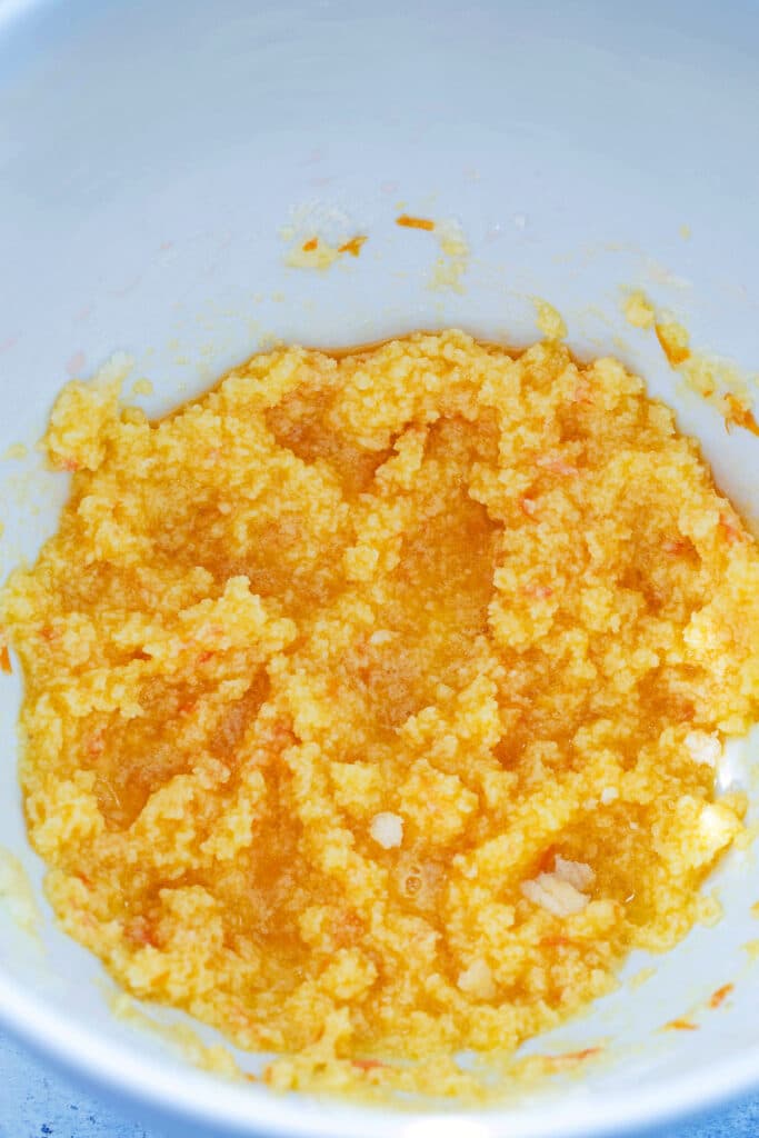 Overhead view of yello batter in bowl