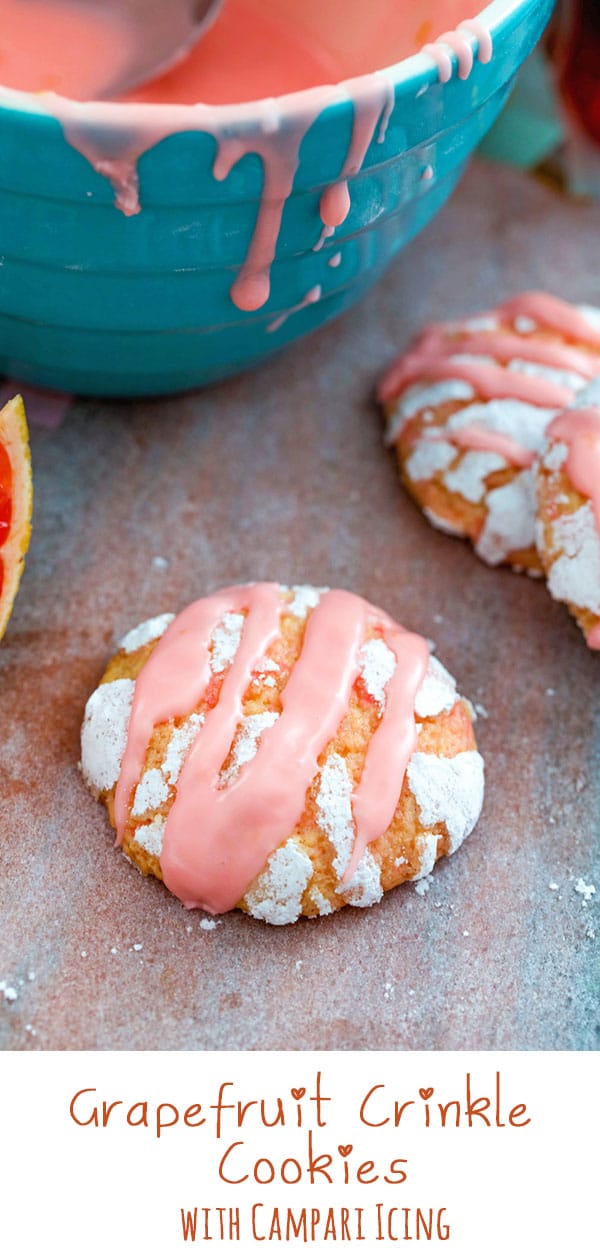 Grapefruit Crinkle Cookies with Campari Icing
