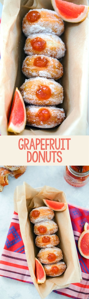 Grapefruit Donuts -- These Grapefruit Donuts are fried to perfection, rolled in sugar, and then filled with a homemade grapefruit jam. Even better? You can fry up these donuts while still keeping your house smelling fresh thanks to Febreze ONE! | wearenotmartha.com #ONEStateofMind #grapefruit #donuts #doughnuts #citrus