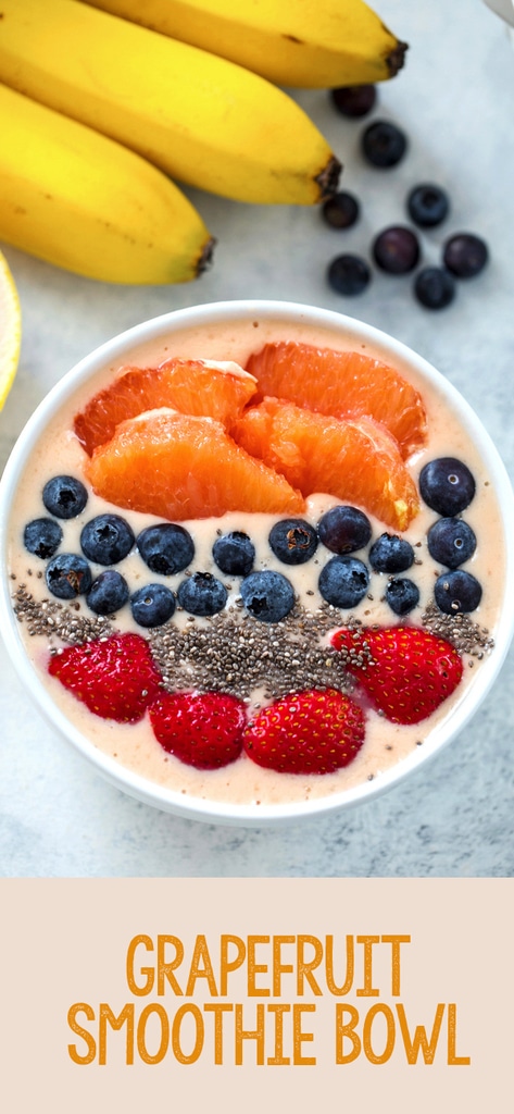 Grapefruit Smoothie Bowl -- Packed with antioxidants and with a smooth and creamy texture, this grapefruit smoothie bowl is the perfect way to start a happy, well-balanced day | wearenotmartha.com #grapefruit #smoothies #smoothiebowl #healthy #breakfast