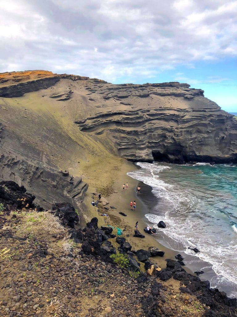 View from the top of Papakolea, the Green Sand Beach in Kona on the Big Island of Hawaii