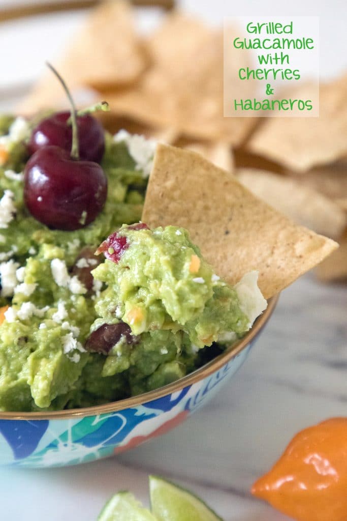 Grilled Guacamole with Cherries and Habaneros -- Grill your avocados before turning them into guacamole! | wearenotmartha.com