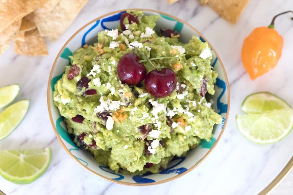 Grilled Guacamole with Cherries and Habaneros -- Grill your avocados before turning them into guacamole! | wearenotmartha.com