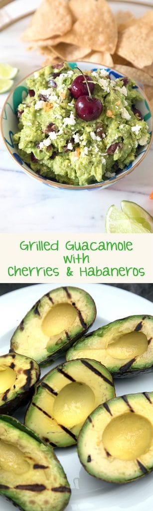 Grilled Guacamole with Cherries and Habaneros -- Grill your avocados before turning them into guacamole! | wearenotmartha.com