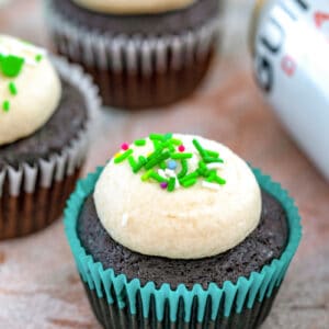 Guinness Cupcakes -- Beer in cupcakes? These Guinness Cupcakes have Guinness in both the cupcake and the frosting and are absolutely delicious. They're the perfect St. Patrick's Day dessert, but can be enjoyed any time of year | wearenotmartha.com #guinness #cupcakes #beer #guinnesscupcakes #stpatricksday