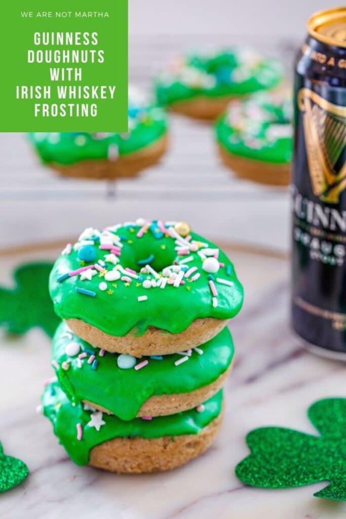 Guinness Doughnuts with Irish Whiskey Frosting -- These Guinness chocolate donuts are incredibly moist and perfectly potent, making for a superb St. Patrick's Day celebration | wearenotmartha.com #stpatricksday #doughnuts #donuts #guinness #whiskey #beer
