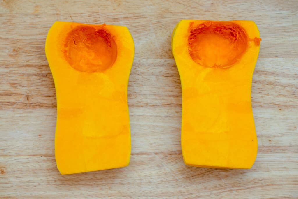 Two halves of a butternut squash
