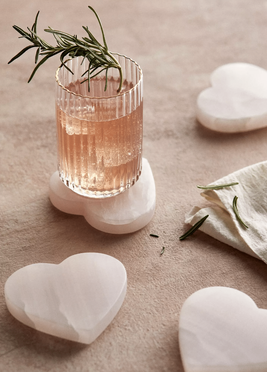 Pink heart quartz coasters.