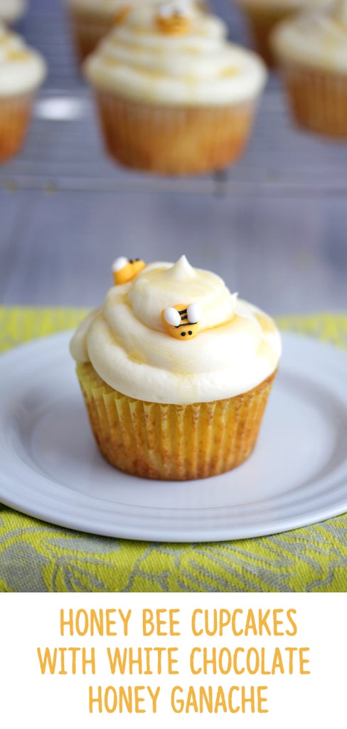 Honey Bee Cupcakes with White Chocolate Honey Ganache -- These white chocolate and honey cupcakes will be the buzz of any warm weather celebration! | wearenotmartha.com #cupcakes #bees #honey #honeybees #whitechocolate