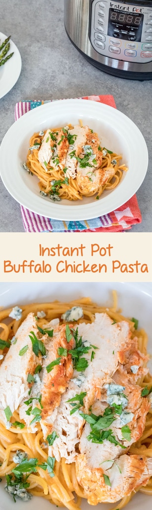 Instant Pot Buffalo Chicken Pasta -- A quick and easy dinner that doesn't leave you with a sink full of dishes! | wearenotmartha.com