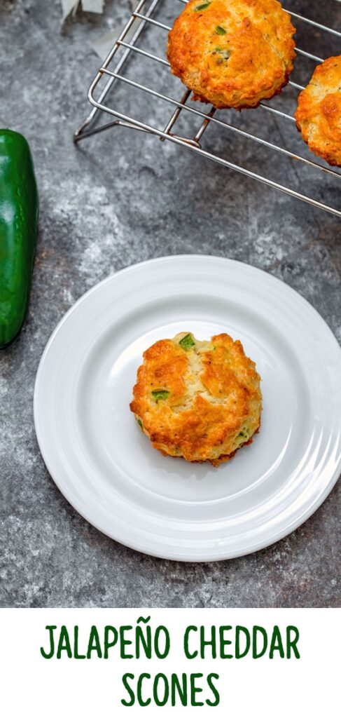 Jalapeño Cheddar Scones -- Think scones are dry and boring? Think again! These Jalapeño Cheddar Scones are moist and cheesy and have just a little kick. They're perfect for enjoying as a side or a snack, but also make a delicious brunch when topped with an egg | wearenotmartha.com #scones #sconesrecipe #biscuits #jalapenocheddar