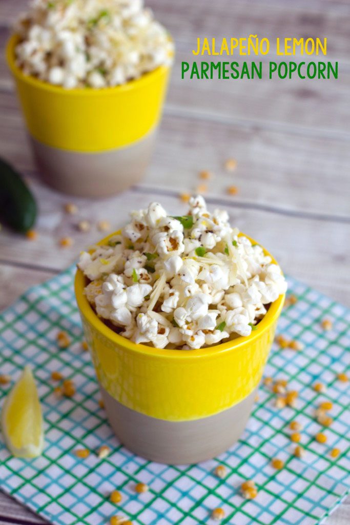 Jalapeño Lemon Parmesan Popcorn -- This quick and simple recipe for Jalapeño Lemon Parmesan Popcorn will have you wishing your movie night would never end | wearenotmartha.com