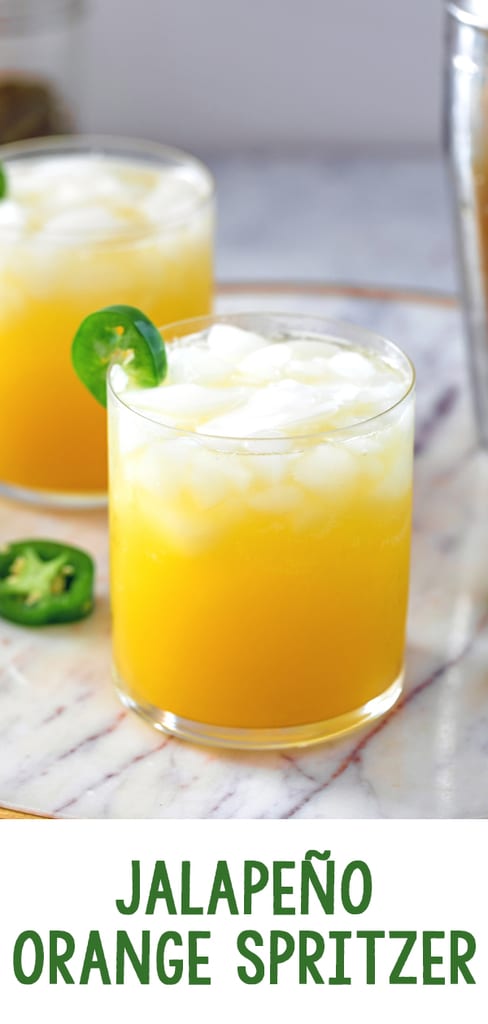Jalapeño Orange Spritzer -- This Jalapeño Orange Spritzer is a perfectly refreshing cocktail with a nice little kick thanks to the jalapeño infused vodka. But don't worry; the level of spiciness can be easily controlled! | wearenotmartha.com #spicycocktails #cocktail #jalapeno #orange #vodka
