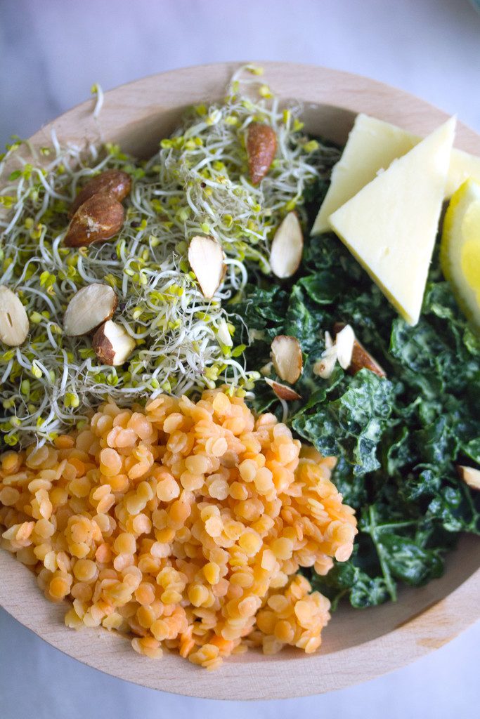 Kale and Lentil Bowl with Avocado Dressing -- A healthy, but satisfying salad! | wearenotmartha.com