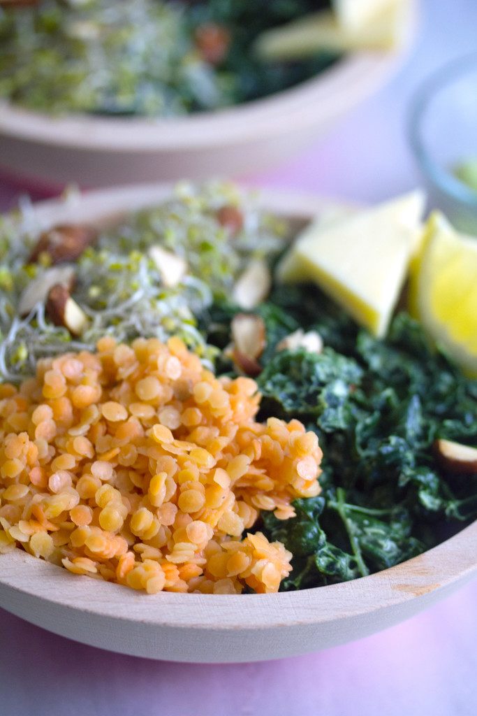 Kale and Lentil Bowl with Avocado Dressing -- A healthy, but satisfying salad! | wearenotmartha.com