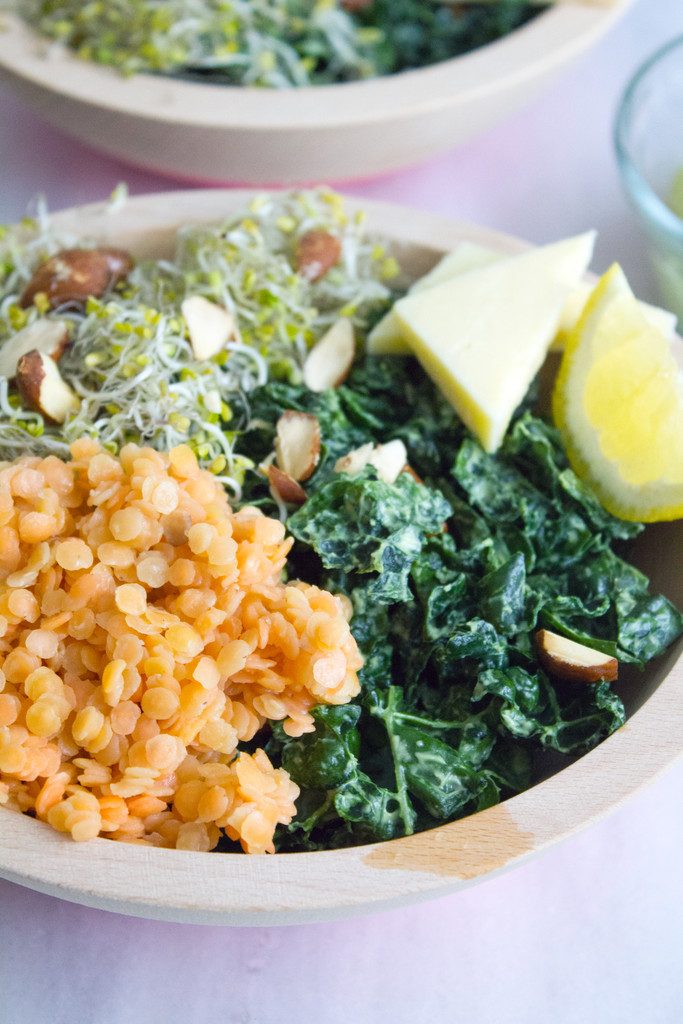 Kale and Lentil Bowl with Avocado Dressing -- A healthy, but satisfying salad! | wearenotmartha.com