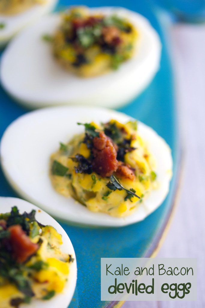 Kale and Bacon Deviled Eggs -- Some of my favorite things in one perfect appetizer | wearenotmartha.com