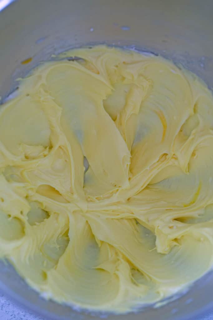 Overhead view of vanilla buttercream frosting