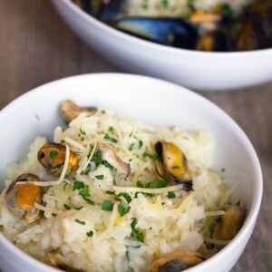 Lemon and Fennel Risotto with Mussels -- Mussels are nice when served with bread or frites, but this lemon and fennel risotto with mussels is a complete meal that will satisfy all your comfort food cravings | wearenotmartha.com