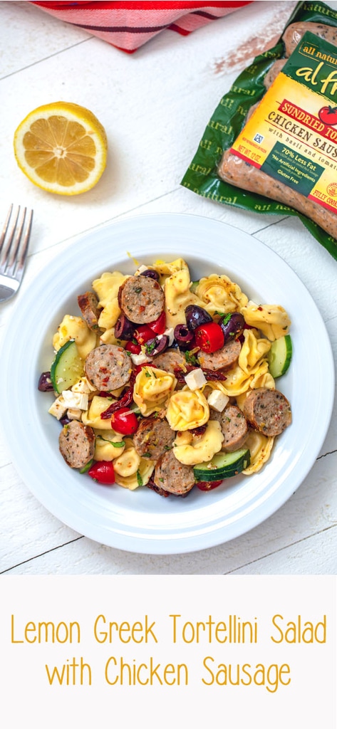 Lemon Greek Tortellini Salad with Chicken Sausage