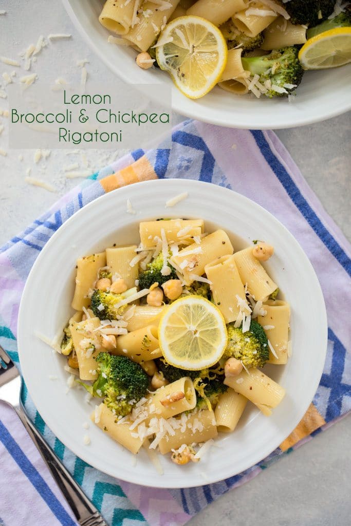 Lemon Broccoli and Chickpea Rigatoni -- This pasta dish is the perfect busy weekend or Meatless Monday recipe, but it's also stunning enough to serve as a side dish at a dinner party | wearenotmartha.com