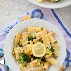 Lemon Broccoli and Chickpea Rigatoni -- This pasta dish is the perfect busy weekend or Meatless Monday recipe, but it's also stunning enough to serve as a side dish at a dinner party | wearenotmartha.com