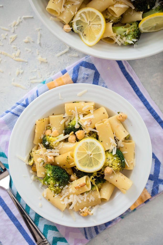 Lemon Broccoli and Chickpea Rigatoni -- This pasta dish is the perfect busy weekend or Meatless Monday recipe, but it's also stunning enough to serve as a side dish at a dinner party | wearenotmartha.com