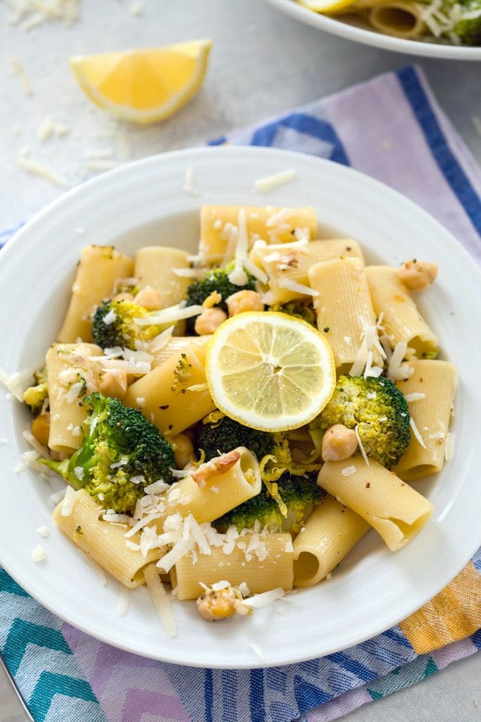 Lemon Broccoli and Chickpea Rigatoni -- This pasta dish is the perfect busy weekend or Meatless Monday recipe, but it's also stunning enough to serve as a side dish at a dinner party | wearenotmartha.com