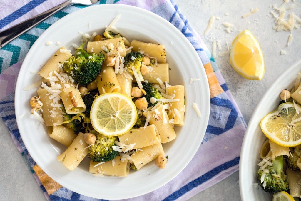Lemon Broccoli and Chickpea Rigatoni -- This pasta dish is the perfect busy weekend or Meatless Monday recipe, but it's also stunning enough to serve as a side dish at a dinner party | wearenotmartha.com