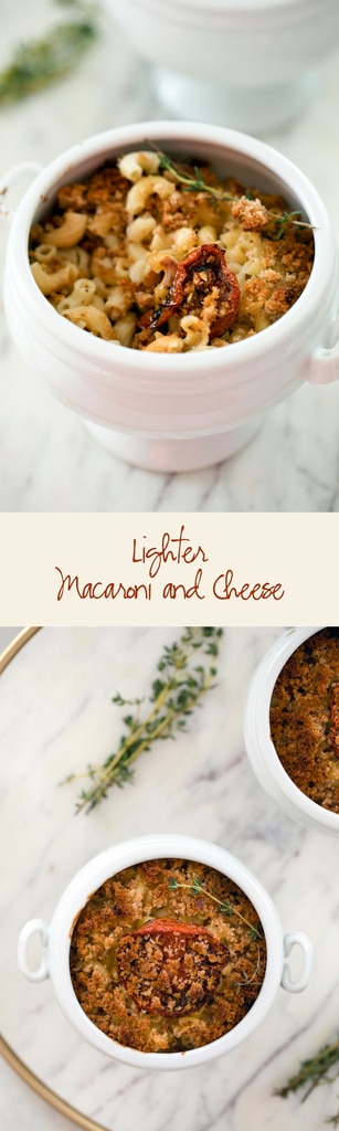 Lighter macaroni and cheese -- This recipe has all the elements and flavors of a classic mac and cheese, but with a little bit of a healthier kick, thanks to roasted tomatoes and whole wheat breadcrumbs | wearenotmartha.com