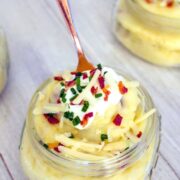 Loaded Mashed Potatoes in Jars -- Loaded mashed potatoes are always delicious, but loaded mashed potatoes in jars are even more special. They're perfect for dinner parties or holiday entertaining | wearenotmartha.com
