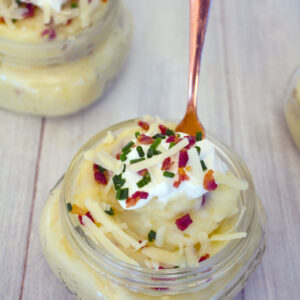 Loaded Mashed Potatoes in Jars -- Single serving mashed potatoes perfect for serving at your next dinner party! | wearenotmartha.com