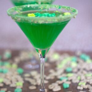 Lucky Charms Martini -- This magically easy and delicious Lucky Charms Martini is the happiest shade of green and the perfect cocktail for all of your St. Patrick's Day celebrations | wearenotmartha.com