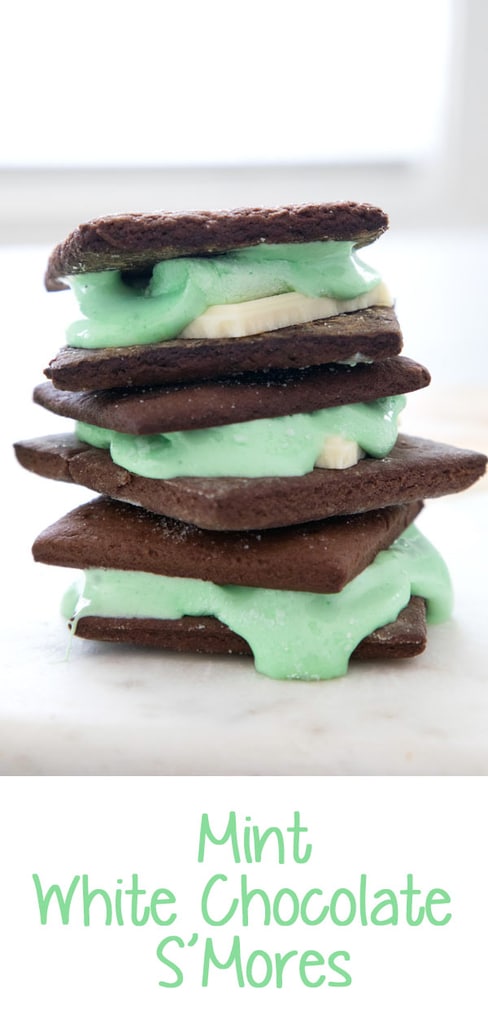 Mint White Chocolate S'mores -- Made with homemade mint marshmallows and chocolate graham crackers, this white chocolate s'mores recipe takes a classic summer treat and gives it a fresh new spin! | wearenotmartha.com #smores #whitechocolate #marshmallows #mint